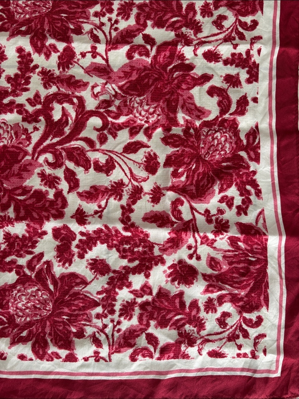 LOFT 100% Silk Scarf Dark Pink & Ivory Floral - Picture 2 of 10